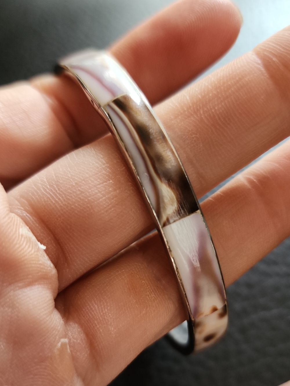 VTG Shell Inlay Silver-Tone Bangle Bracelet
